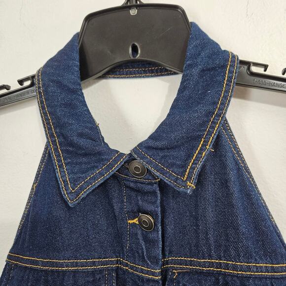 Backless Collared Blue Denim Button-up Mini Dress Size 14 Retro 70s Vibes - Picture 5 of 7